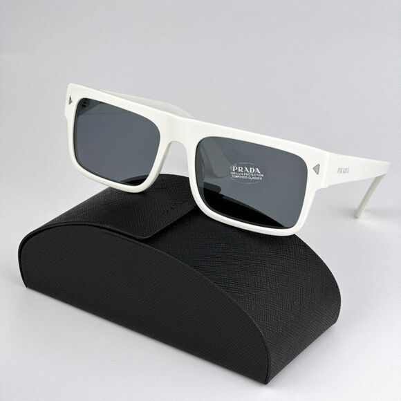 NEW Prada PRA10S 17K07T White Blue Vintage Rectangle Unisex Sunglasses PR A10S - Picture 2 of 11